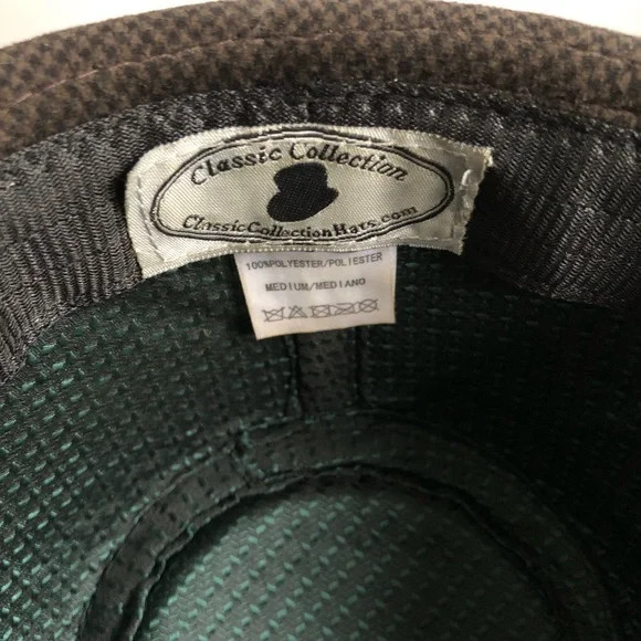 brown houndstooth trilby with emerald green ribbon - Picture 3 of 5